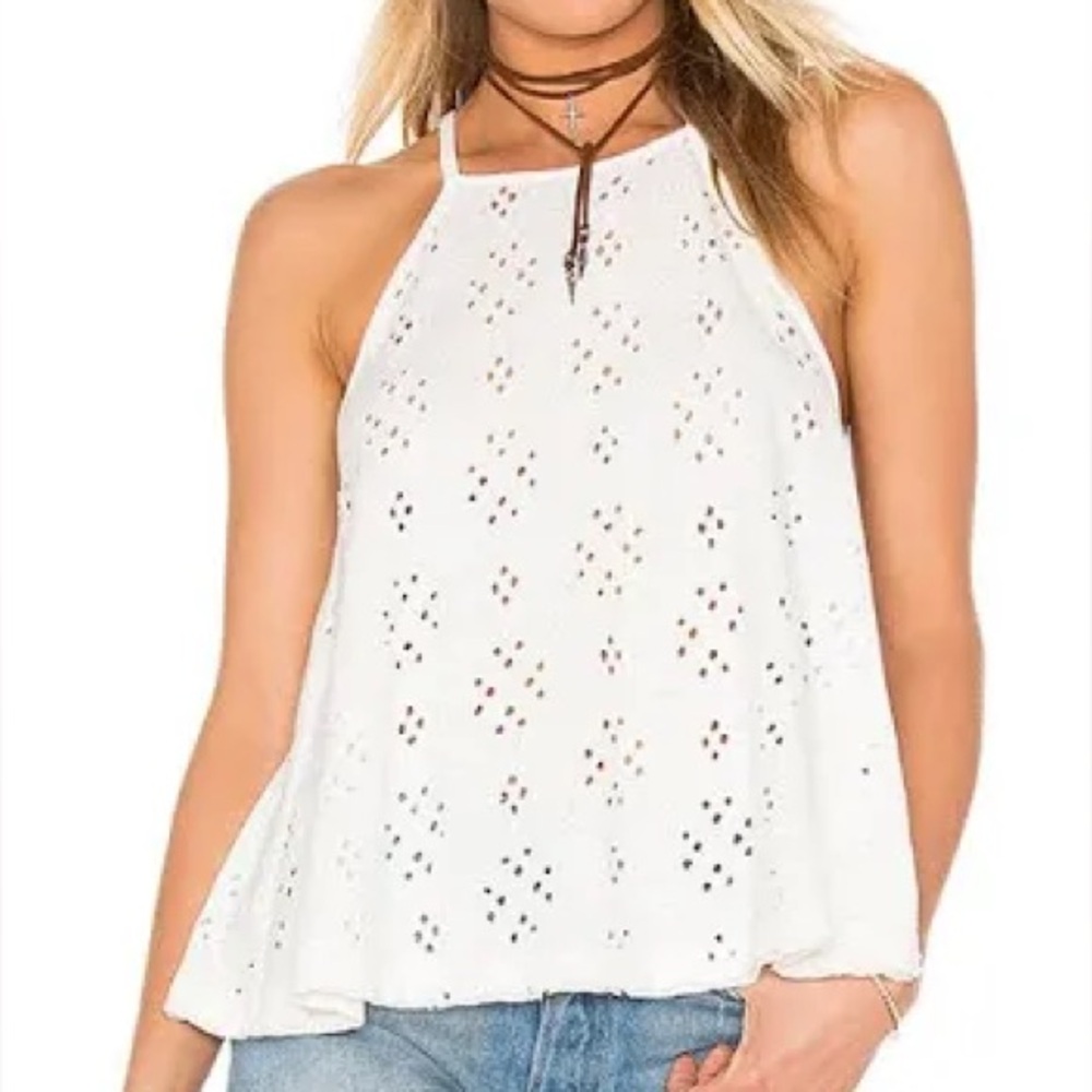 🤍Free People White Relaxed Eyelet Lace-up Tank Top